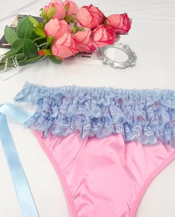 Satin Pink Lace Frilly Knickers Bow Tie Side Panties plus size XL UK 16-18