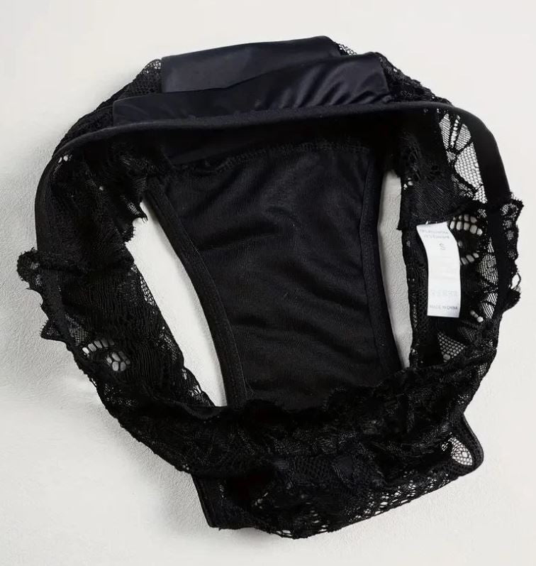 Women elegant black lace satin panties lace trim satin knickers size 2XL 20