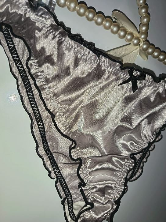 Ladies silver Satin Frilly Knickers Shiny Silky Panties sissy size XL 16-18