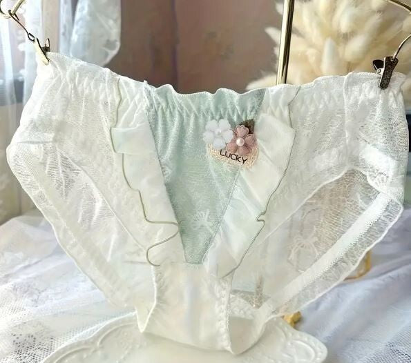 Women's men's Japanese style NEW hot knickers Mesh Ruffle Lucky print sissy CDTV