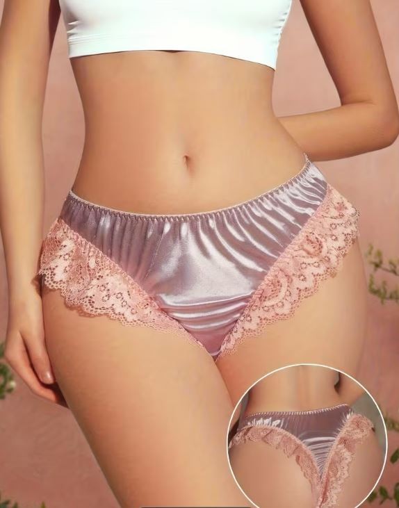 Women lilac silky feel satin knickers lace trim thong sissy CD TV size 16-18  XL