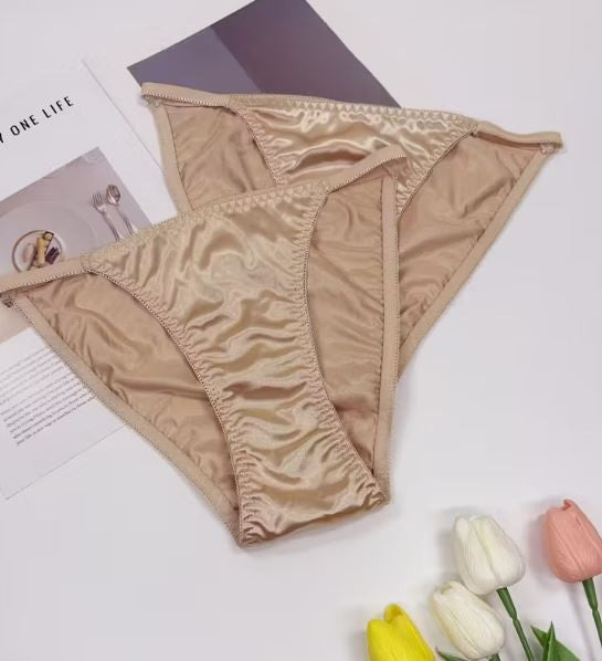 1x Womens gold silky feel satin tanga panties knickers  sissy size 12/14 (L)