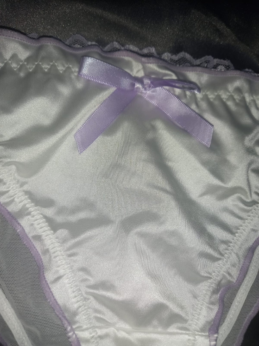 Women's French satin front knickers panties mesh back tanga sissy size 8/10 S/M