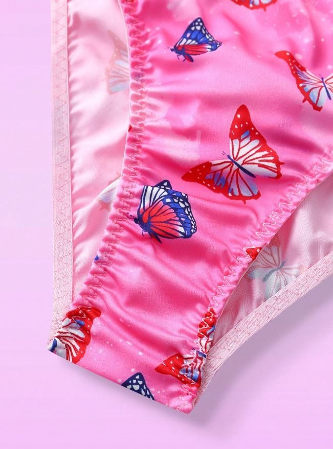 Pink soft silky feel satin panties tangas butterflies print size 16-18 (XL)