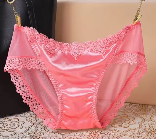 Stunning feminine silky feel satin knickers seamless embroidered lace back sissy