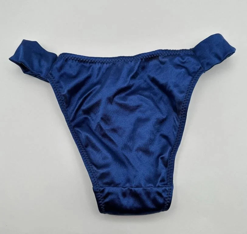 Silky feel royal blue satin panties tanga triangle swan detail size UK 10 / (M)