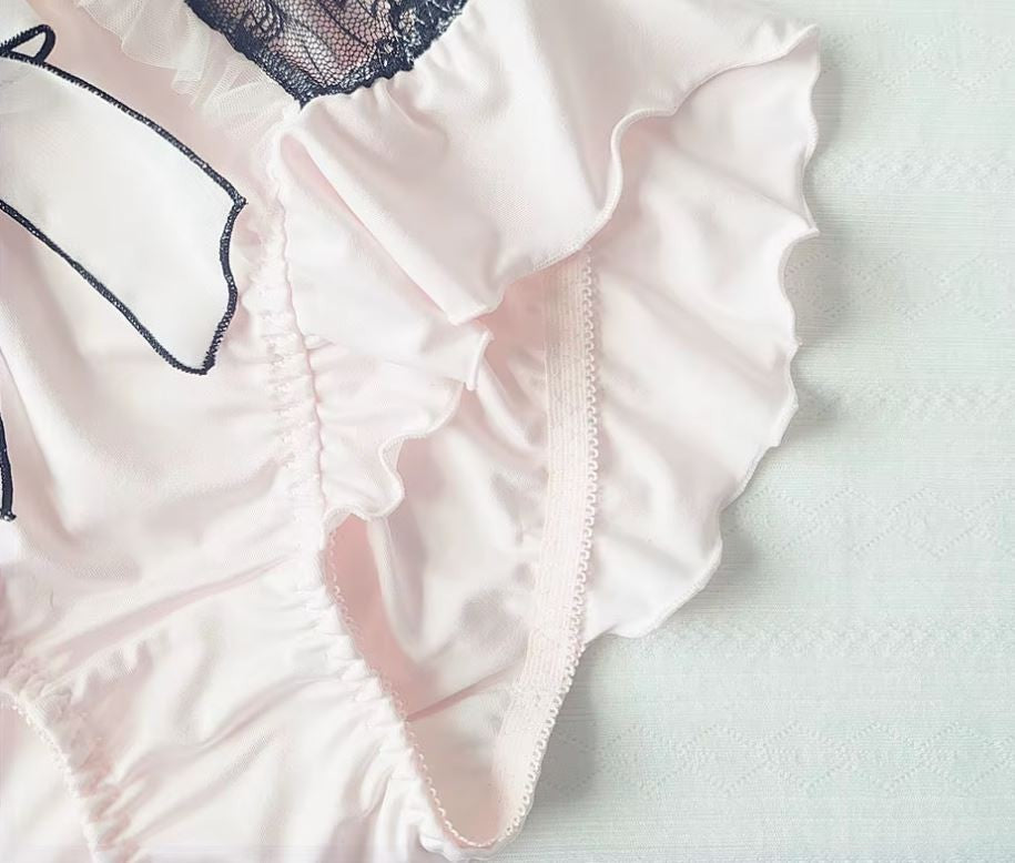 Luxury soft silky feel satin knickers panties black lace bow ruffles UK 14 / XL
