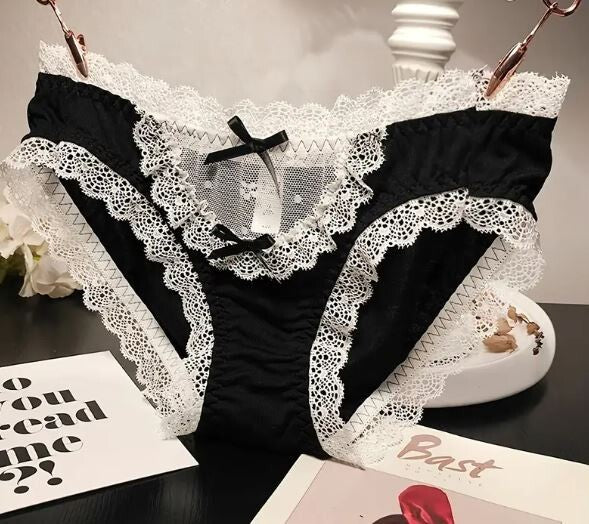 2 pack Women's elegant soft satin and lace trim knickers bow detail sissy CD TV