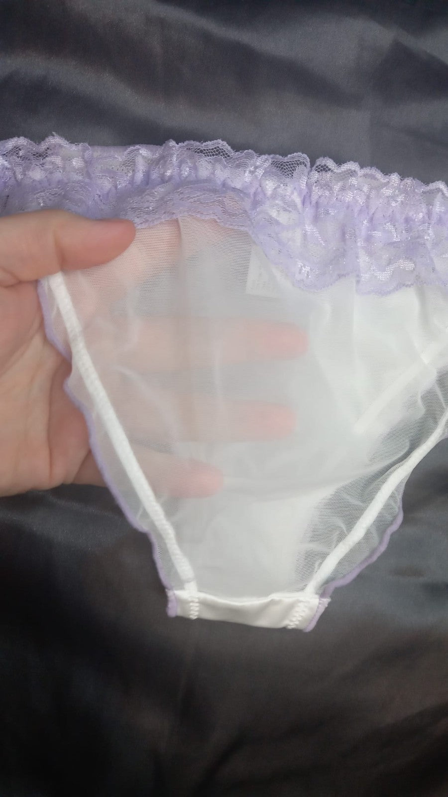 Women's French satin front knickers panties mesh back tanga sissy size 8/10 S/M