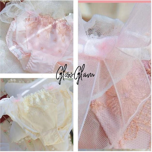 HOT! Japanese soft silky feel satin mesh trim panties embroidered tanga #sissy
