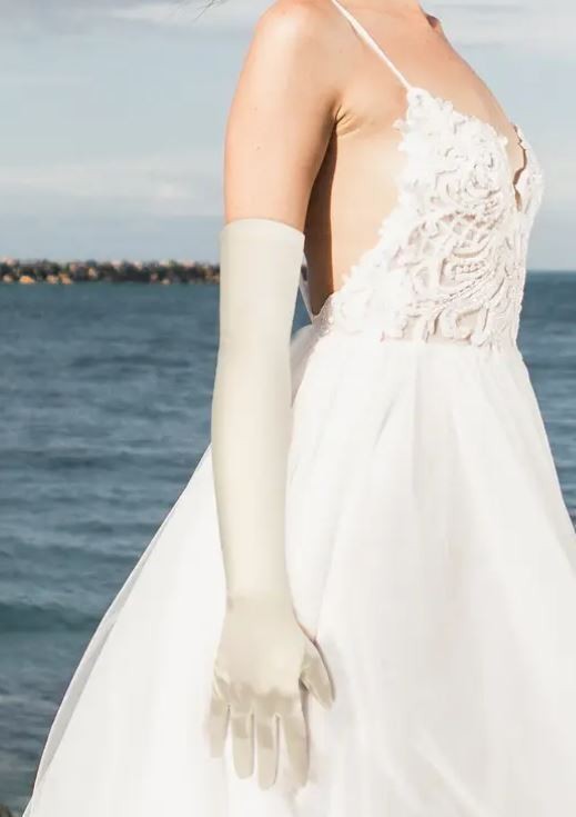 Silky feel satin gloves cosplay long CHAMPAGNE stretchy 53cm unisex any occasion