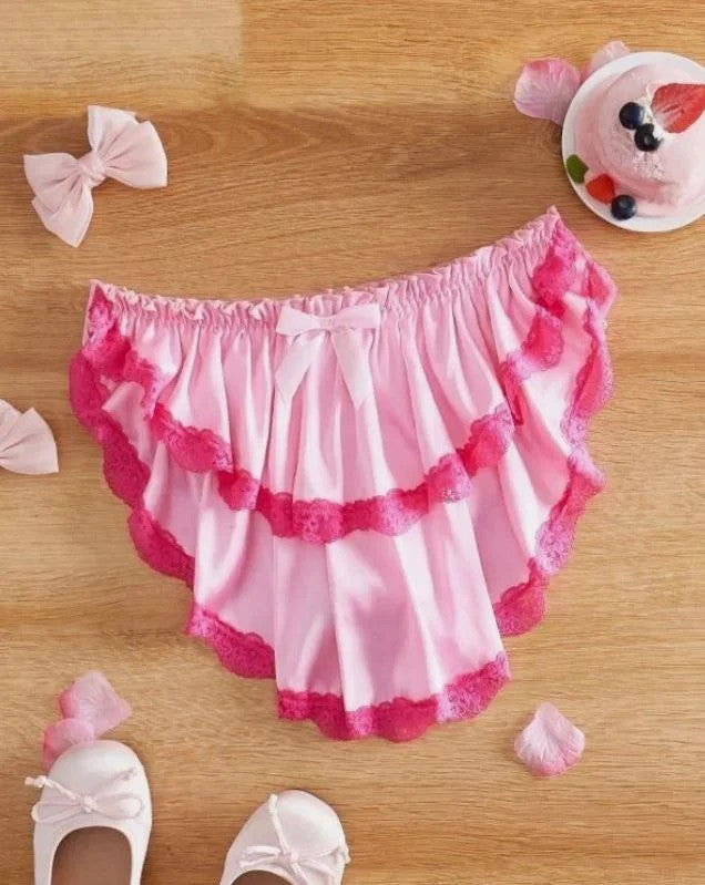 women satin silky feel knickers pink skirt look back ruffles bow sissy size 8 S