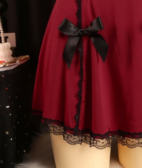 Size 12-14 Sexy burgundy Maid Lingerie nightie Dress Lace Outfit L cosplay sissy