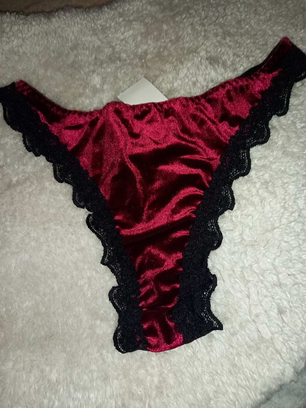 Soft Velvet & Lace with Batwing Pendant decor Triangle Panties sissy CD TV
