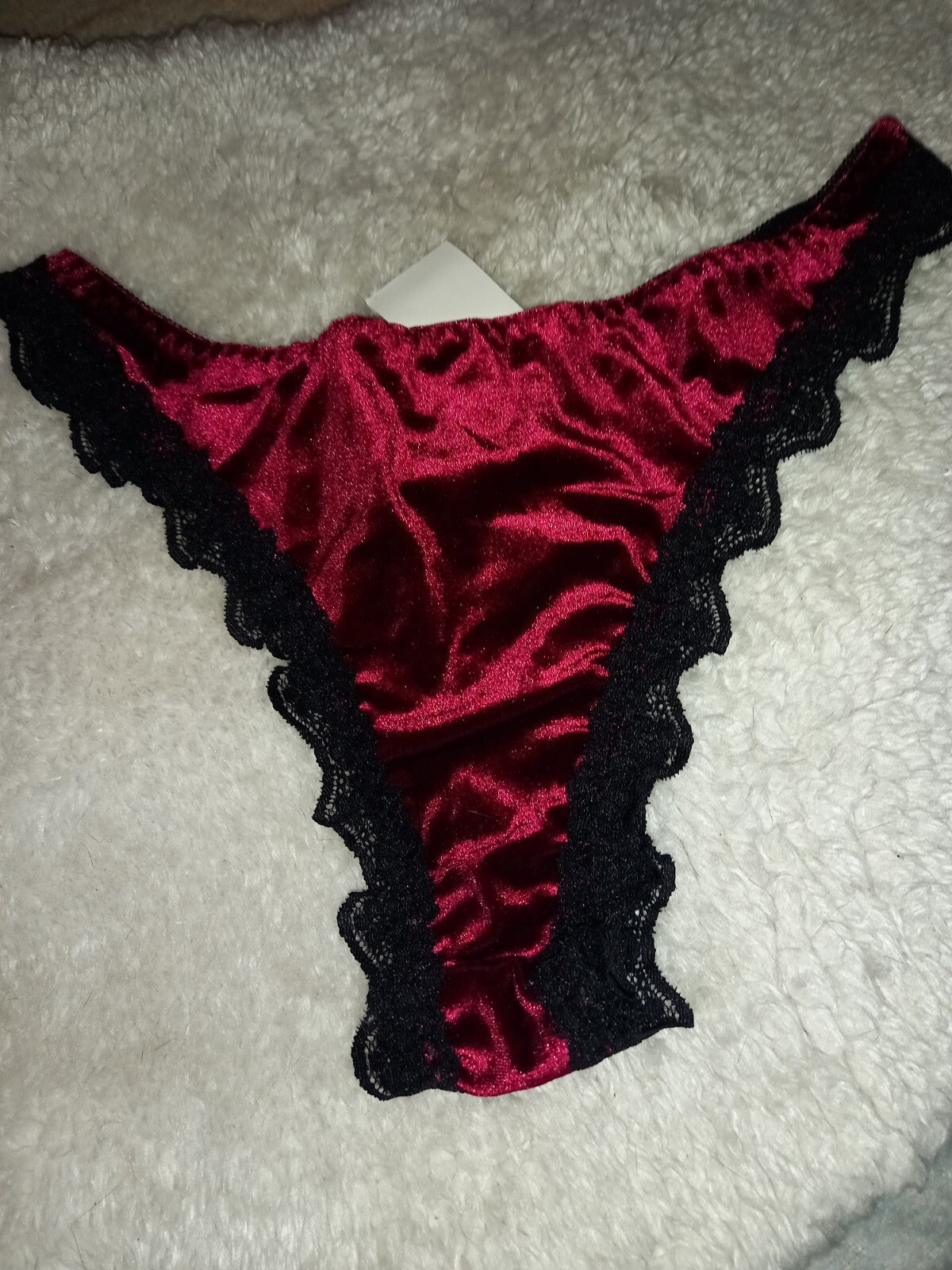 Soft Velvet & Lace with Batwing Pendant decor Triangle Panties sissy CD TV