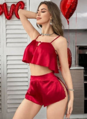 Red lingerie 2 piece set silky feel glossy satin romantic sissy sizes XL/16-18