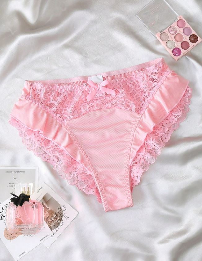 Women glossy silky feel satin knickers ruffles lace panties sissy pink 16/18 XL