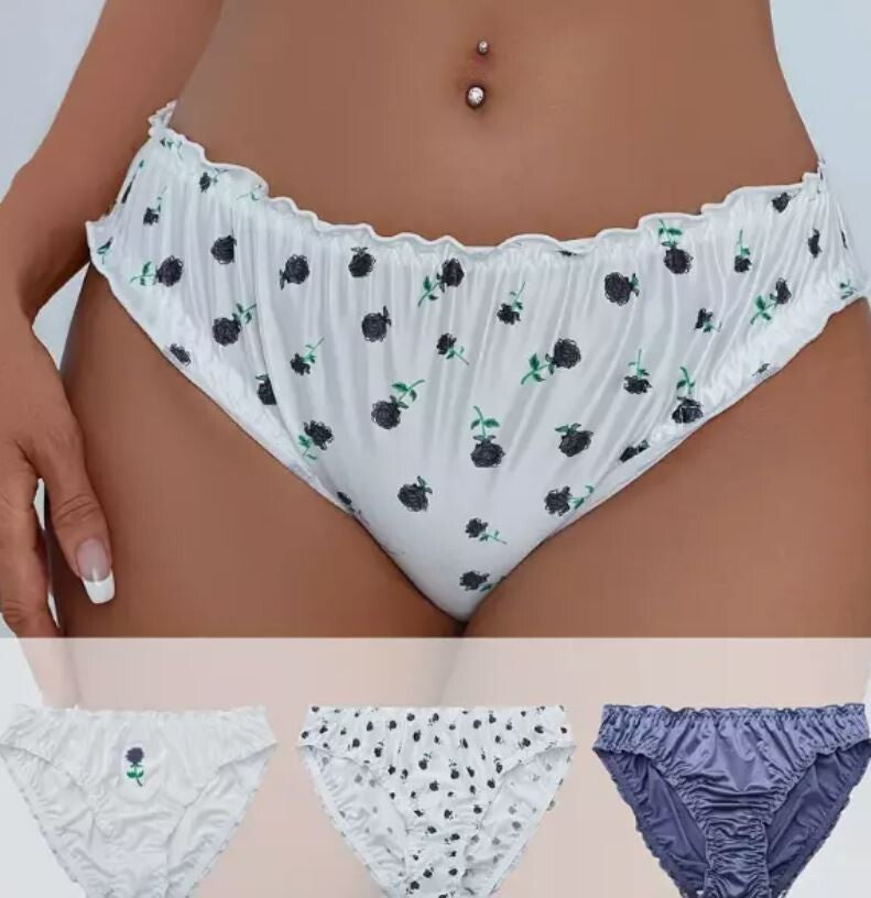 Women's Sexy soft silky feel knickers satin panties with rose design sissy TV CD