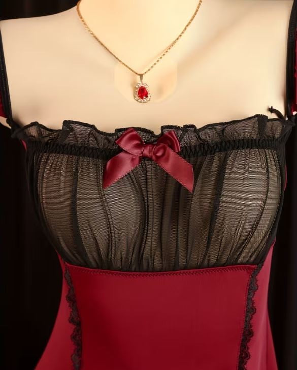 Plus Size 16-18 Sexy burgundy Maid Lingerie nightie Dress Lace Outfit XL cosplay