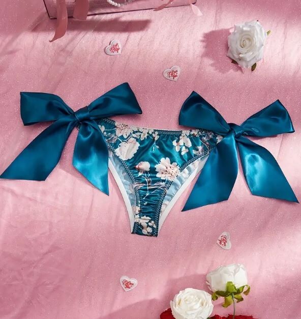 Women's sexy floral print silky feel satin side tie knickers sissy TV CD