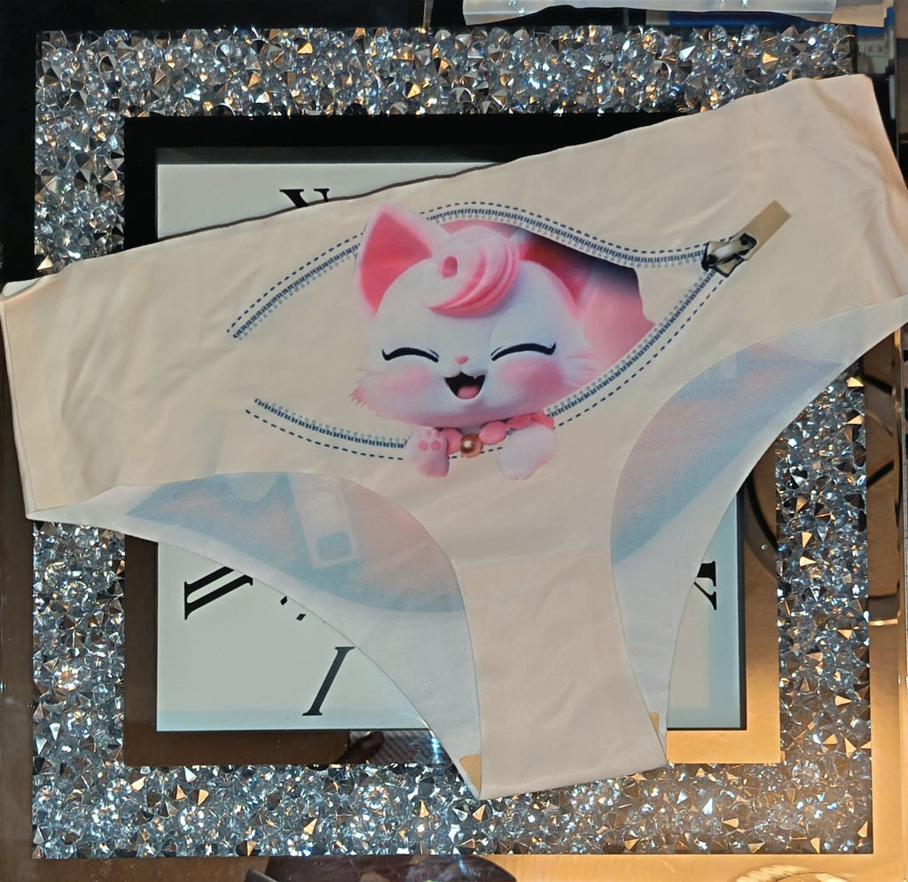 Womens silky feel satin panties seamless 3D cartoon print size M to L - 10/12/14