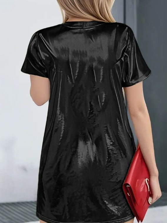 Stunning spring summer party T-shirt dress above the knee Queen print high shine