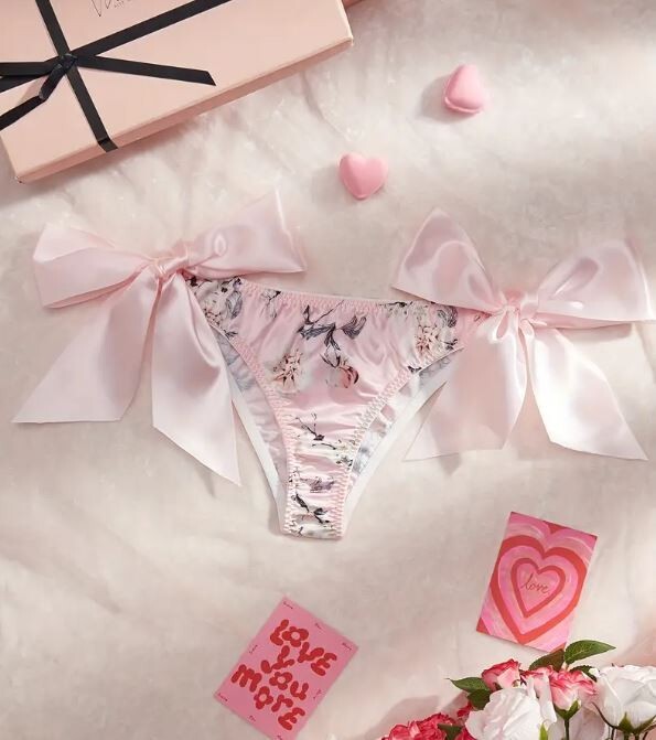 Women's sexy floral print silky feel satin side tie knickers sissy TV CD
