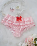Women pink silky feel satin knickers ruffles red bow panties sissy CD size 10  M