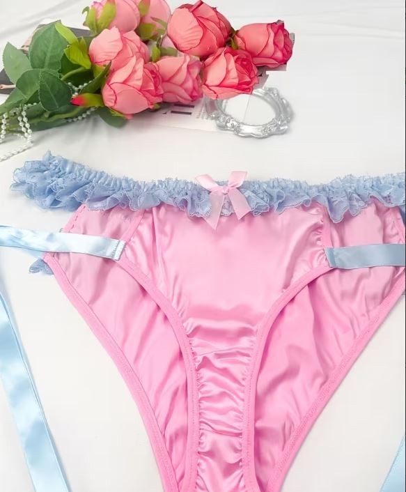 Satin Pink Lace Frilly Knickers Bow Tie Side Panties plus size XL UK 16-18