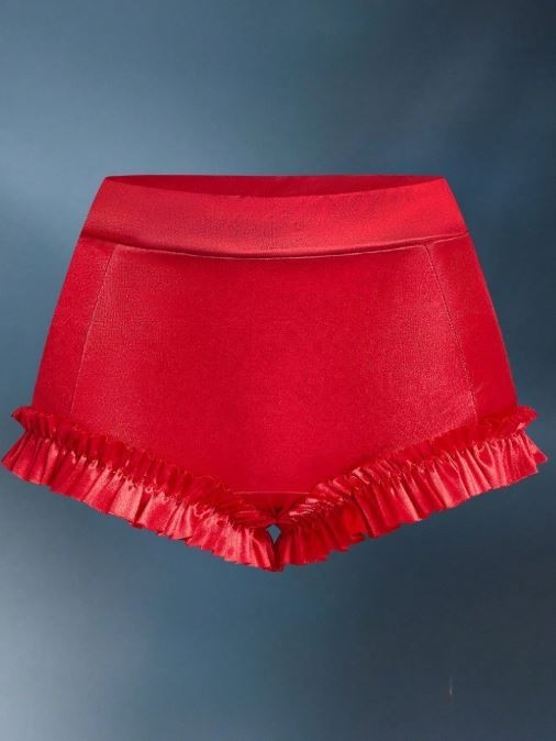 Women RED glossy silky feel satin knickers frilly ruched panties sissy size 8 S
