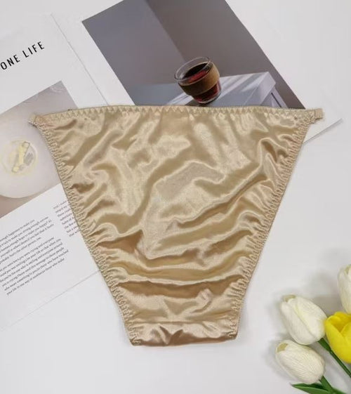 1x Womens gold silky feel satin tanga panties knickers  sissy size 12/14 (L)