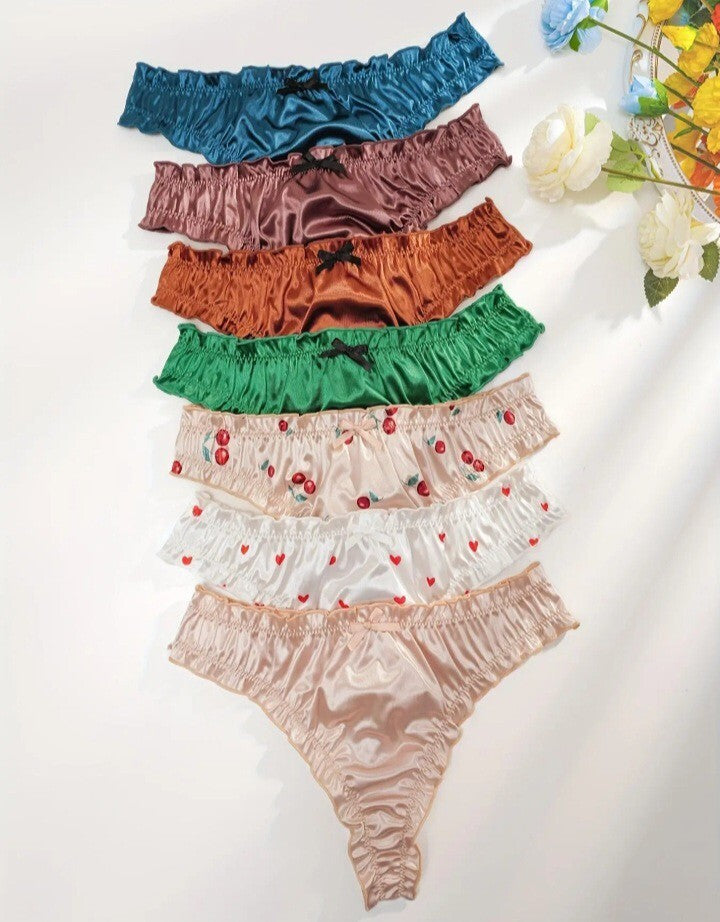 Silky thongs satin knickers bow detail frill trim beautiful and comfy