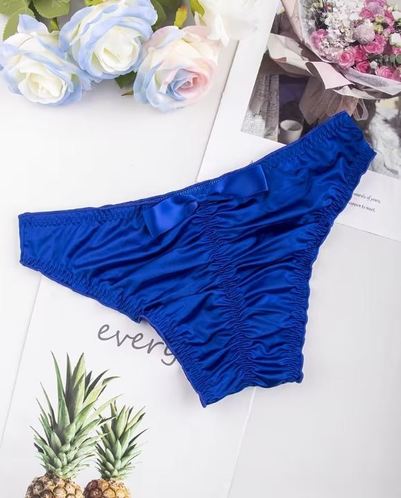 Men’s Satin ice silky ruched Panties Hot BLUE sissy Soft Stretchy size XL 16-18