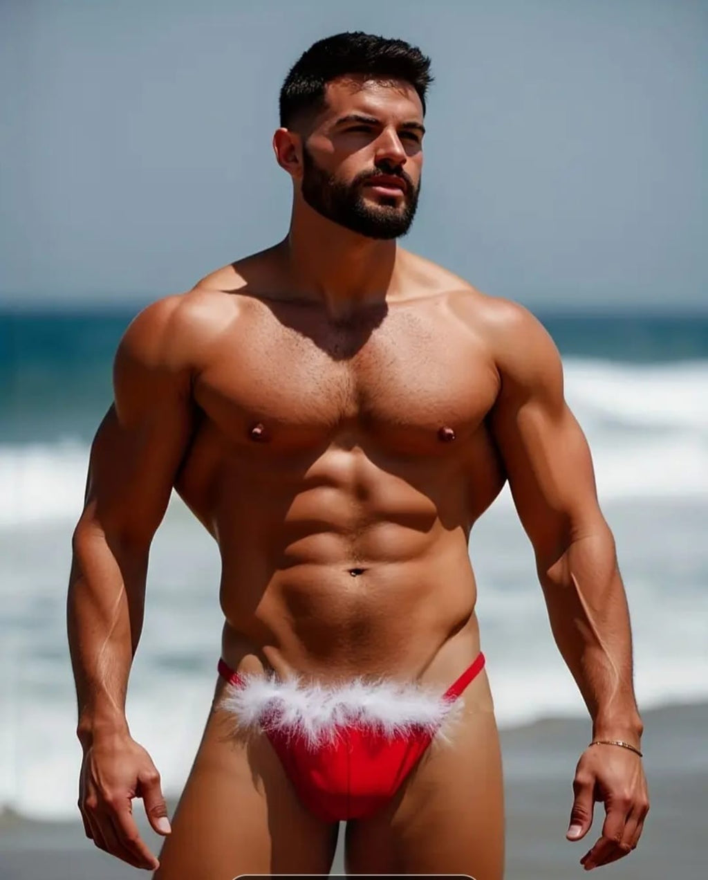 Men's Christmas sexy RED underwear fluffy detail tanga design S, M, L, XL, XXL