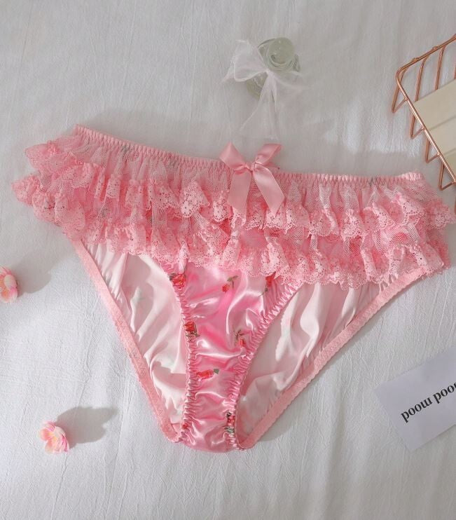 Women's plus size silky feel satin knickers floral lots of ruffles sissy CD TV