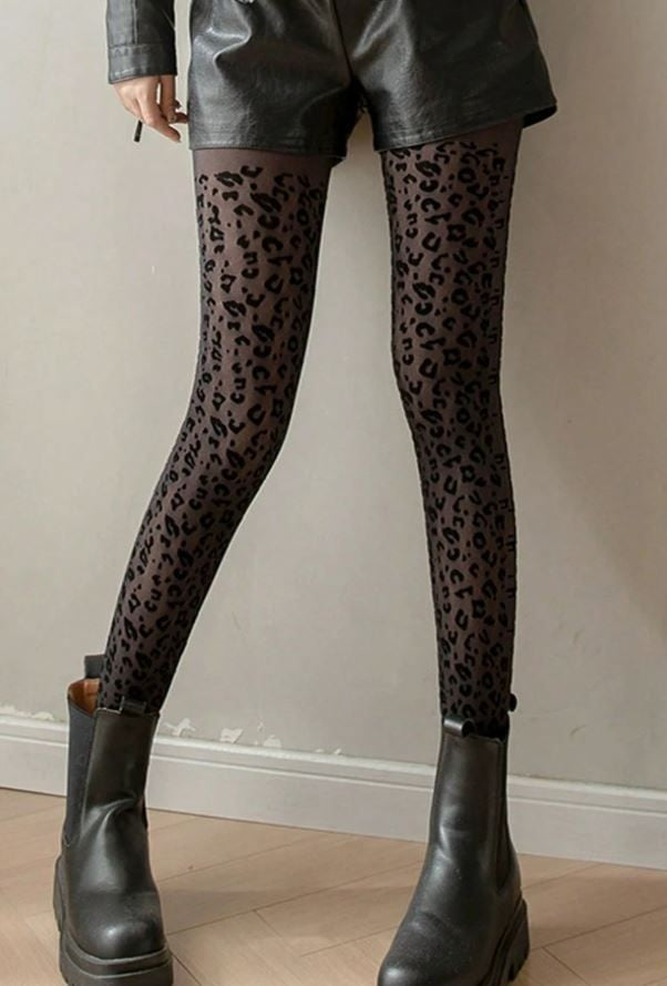 Women's Sexy Leopard Print Black Tights one size stylish black tights