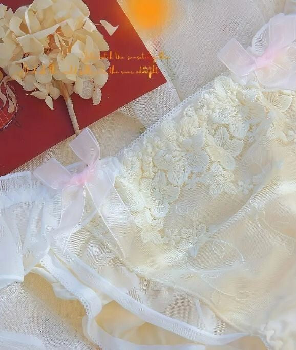 HOT! Japanese soft silky feel satin mesh trim panties embroidered tanga #sissy