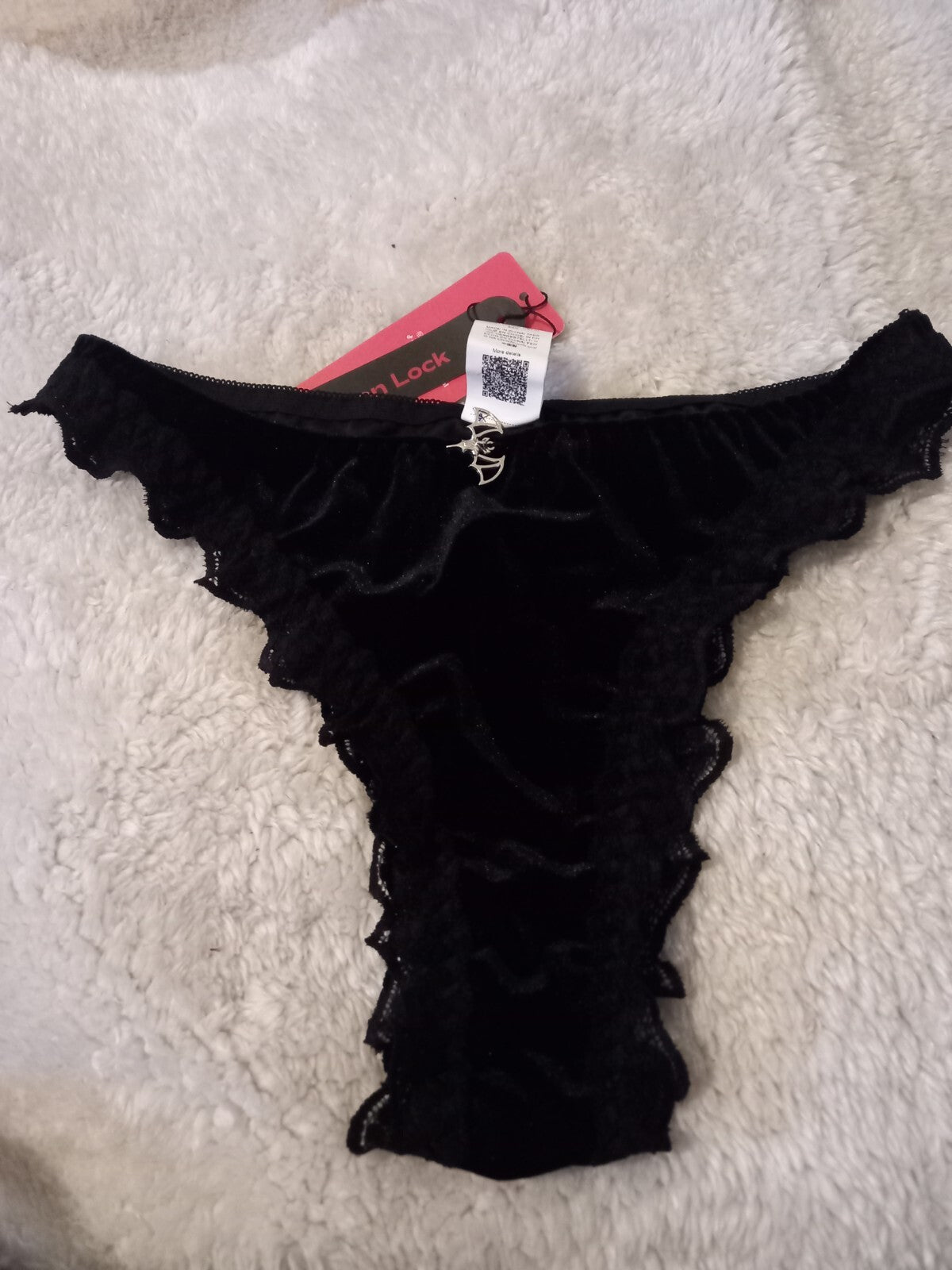 Soft Velvet & Lace with Batwing Pendant decor Triangle Panties sissy CD TV
