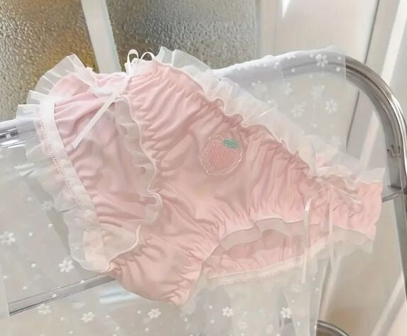 HOT! Japanese style soft silky feel satin lace trim panties embroidered #sissy