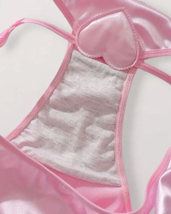 Women's Pink Heart-Embellished Panties silky feel satin knickers unisex sissy