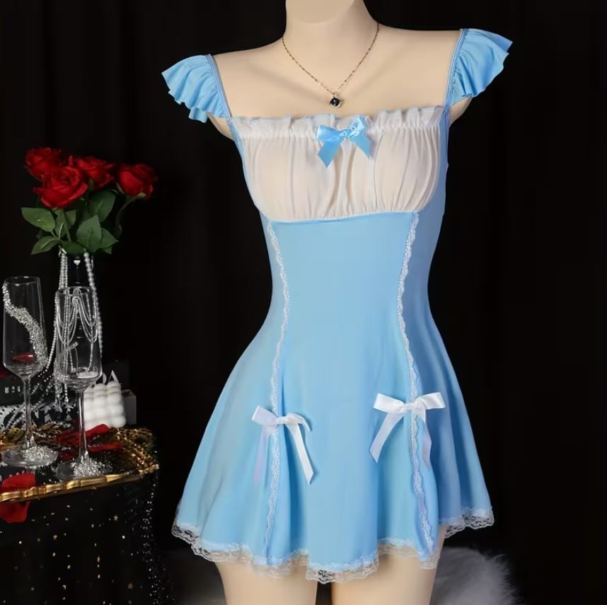 Plus Size 16-18 Sexy blue Maid Lingerie nightie Dress Lace Outfit XL cosplay
