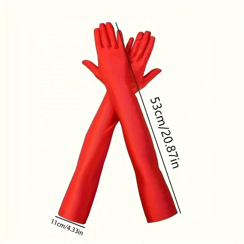 Silky feel satin gloves cosplay long RED stretchy 53cm unisex any occasion