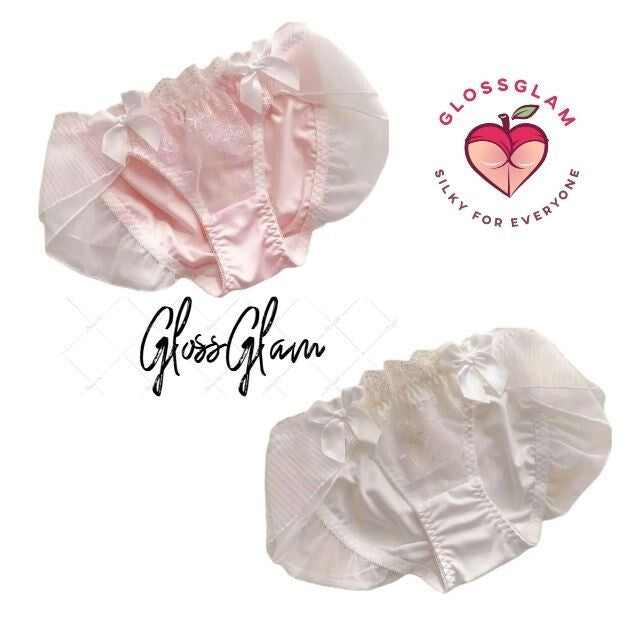 HOT! Japanese soft silky feel mesh trim panties embroidered bow tanga #sissy
