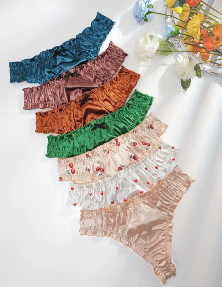 Silky thongs satin knickers bow detail frill trim beautiful and comfy
