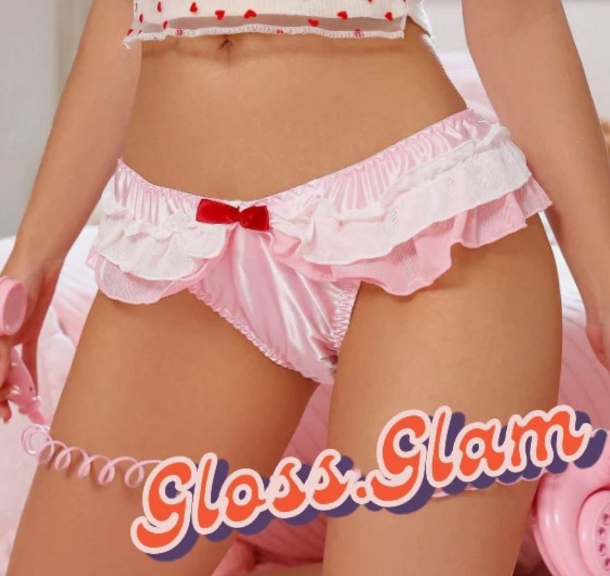 Satin Pink Frilly Knickers Lace Ruffle Panties Cute Aesthetic sissy size S UK 8