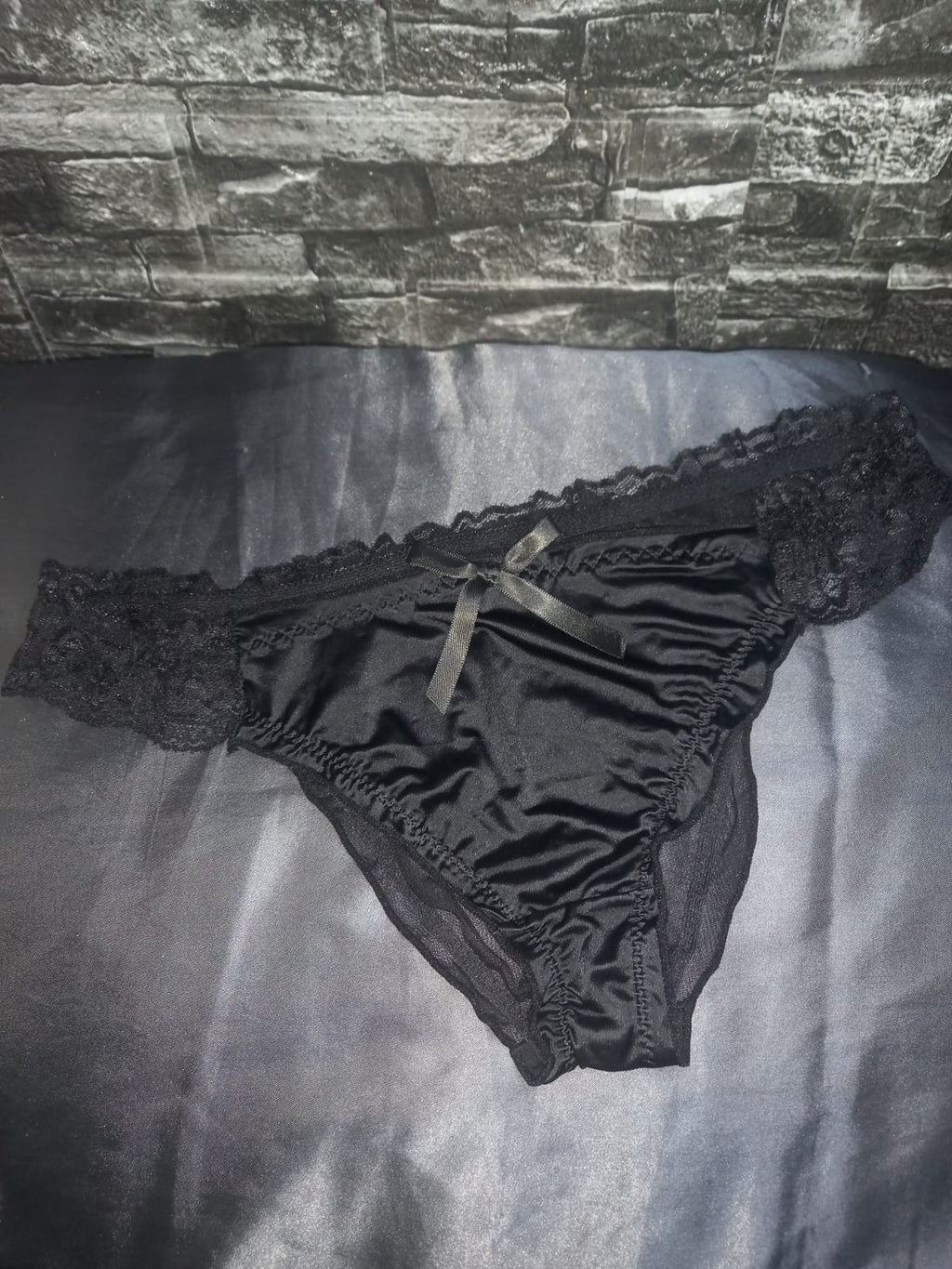 Women's French satin front knickers panties mesh back tanga sissy size 8/10 S/M