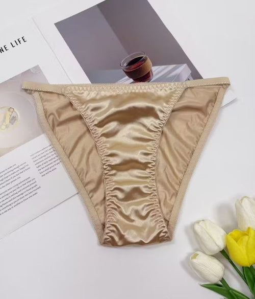 1x Womens gold silky feel satin tanga panties knickers  sissy size 12/14 (L)
