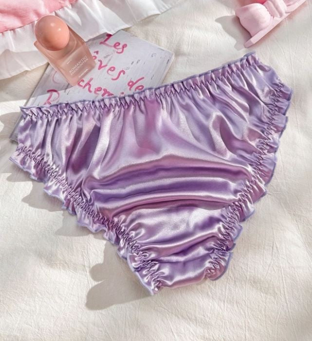 Sexy Lilac Satin Frilly Panties Kawaii Lingerie Knickers silky size XL UK 16-18