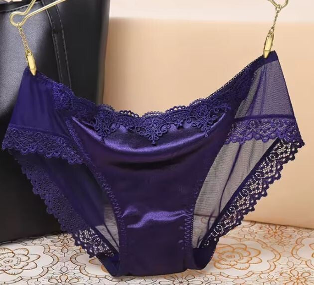 Stunning feminine silky feel satin knickers seamless embroidered lace back sissy