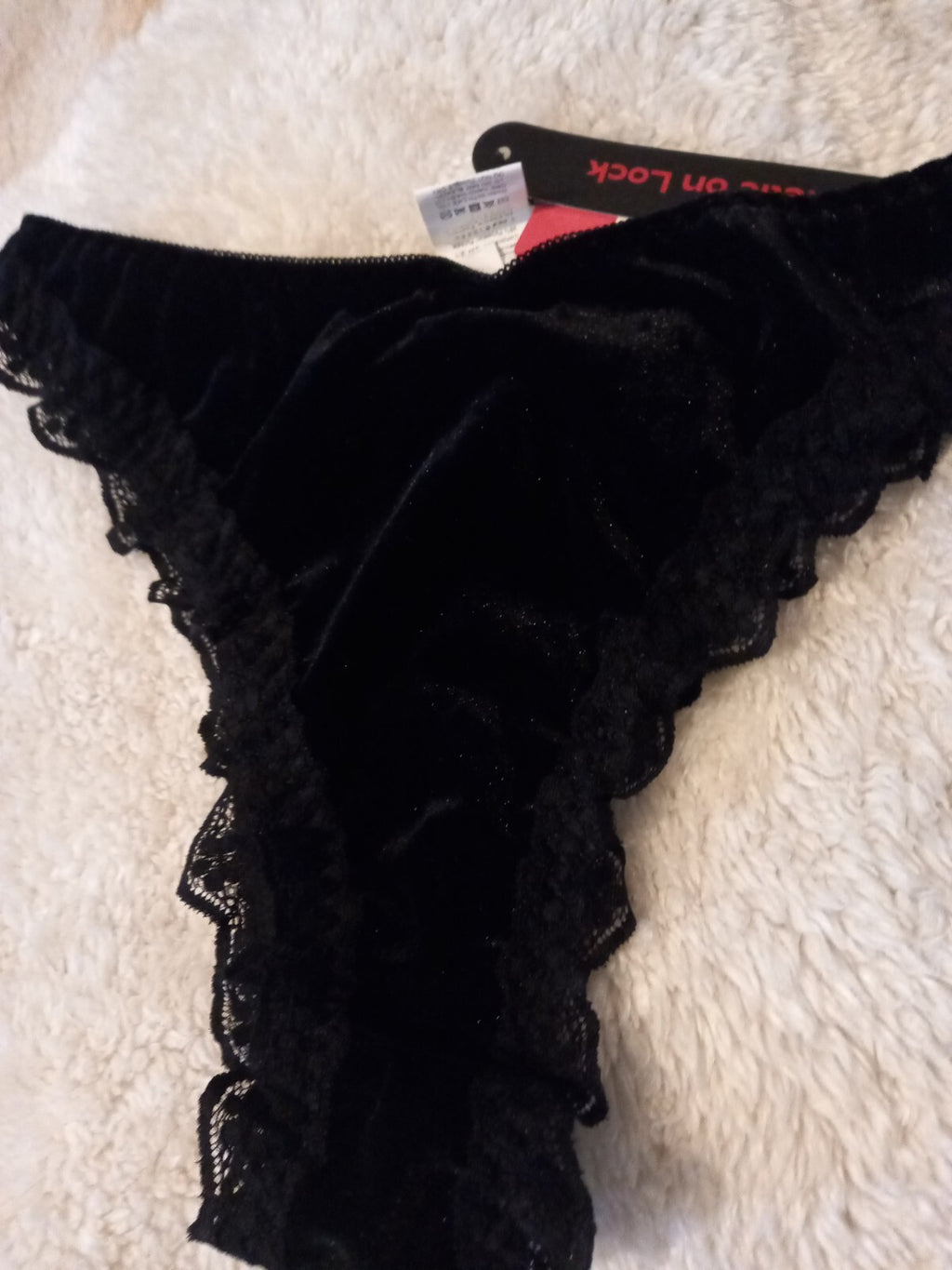 Soft Velvet & Lace with Batwing Pendant decor Triangle Panties sissy CD TV